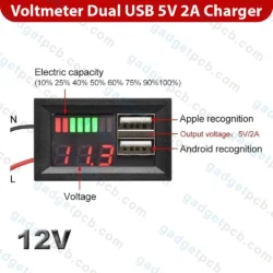 Home 5 12V Universal Dual USB 5V 2A Digital Voltmeter