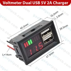 Alternative view of 12V Universal Dual USB 5V 2A Digital Voltmeter Battery Indicator Display Module with LED Display