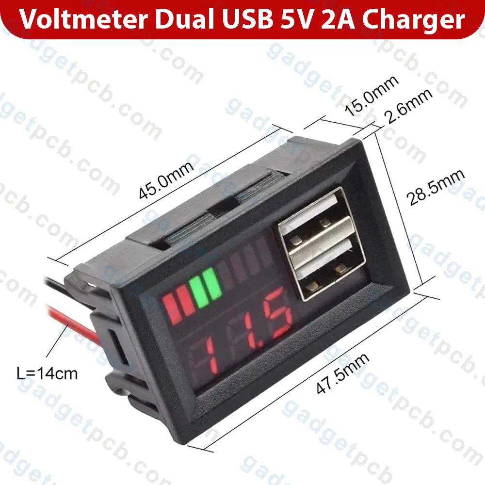12V Universal Dual USB 5V 2A Digital Voltmeter Battery Indicator Display Module with LED Display 2 12V Universal Dual USB 5V 2A Digital Voltmeter Battery Indicator Display Module with LED Display - Image 2