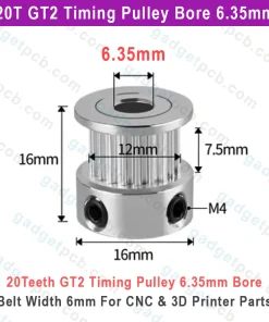 Alternative view of 20 Teeth GT2 Timing Pulley Bore 6.35mm Belt with 6mm Aluminum Synchronous Wheel 20T GT2 Timing Pulley 6.35mm