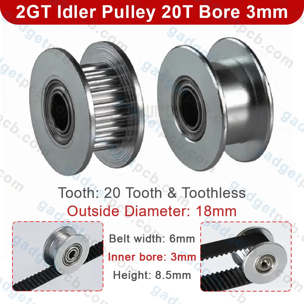 2GT Idler Pulley 20 Teeth & Smooth 3mm Bore for 6mm Belt Aluminum Idler Pulley for 3D Printer 1 2GT Idler Pulley 20 Teeth & Smooth 3mm Bore for 6mm Belt