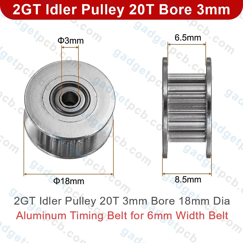 2GT Idler Pulley 20 Teeth & Smooth 3mm Bore for 6mm Belt Aluminum Idler Pulley for 3D Printer 3 2GT Idler Pulley 20 Teeth & Smooth 3mm Bore for 6mm Belt Aluminum Idler Pulley for 3D Printer - Image 3