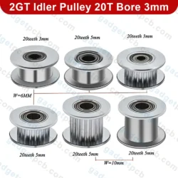 2GT Idler Pulley 20 Teeth & Smooth 3mm Bore for 6mm Belt Aluminum Idler Pulley for 3D Printer 7 2gt idler pulley 20 teeth smooth 3mm bore 4