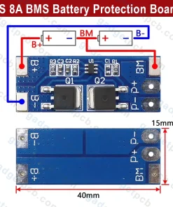 2S 8A BMS Battery Protection Board 2 Cells