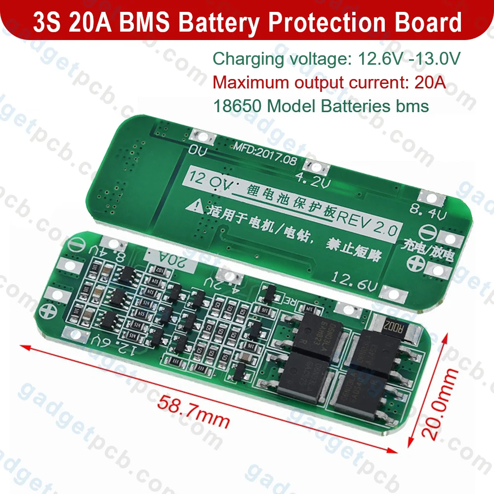 3S 20A BMS Battery Protection Board 3 Cells 20A 12.6V 18650 Li-ion Lithium Battery BMS Module 3 3S 20A BMS Battery Protection Board 3 Cells