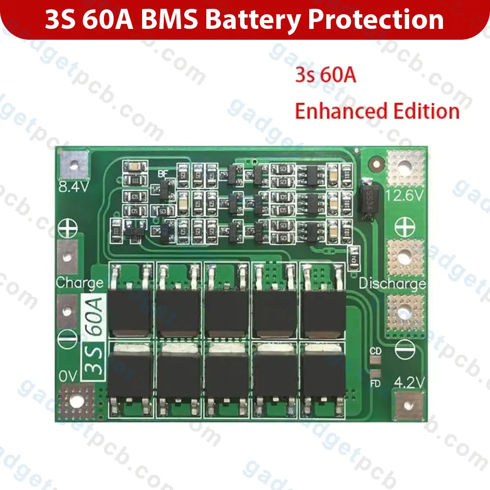 3S 60A BMS Battery Protection Board 12V BMS 60A 11.1V 12.6V 18650 Lithium Battery Management System 1 3S 60A BMS Battery Protection Board 12V BMS