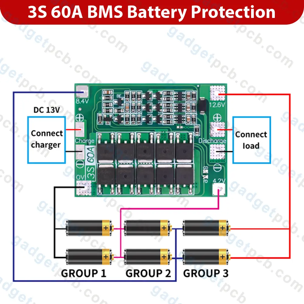3S 60A BMS Battery Protection Board 12V BMS 60A 11.1V 12.6V 18650 Lithium Battery Management System 4 3S 60A BMS Battery Protection Board 12V BMS 60A 11.1V 12.6V 18650 Lithium Battery Management System - Image 4