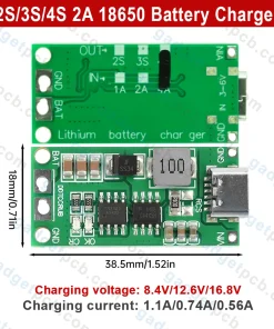 Alternative view of 2S/3S/4S 2A Type-C 18650 Lithium Battery Charging Protection Board 8.4V 12.6V 16.8V Step-Up Module