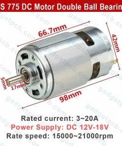 High Torque 775 DC Motor 21000 RPM 12V DC Motor Double Ball Bearing