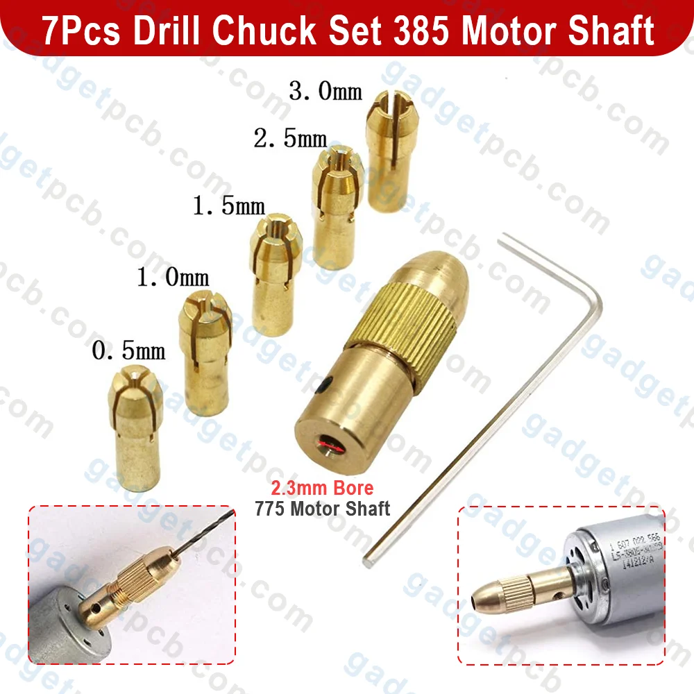 7Pcs Mini Drills Chucks Set 385 Motor Shaft Drill Chucks Adapter 2.3mm Bore Drill Chuck Tools 1 7Pcs Mini Drills Chucks Set 385 Motor Shaft Drill Chucks