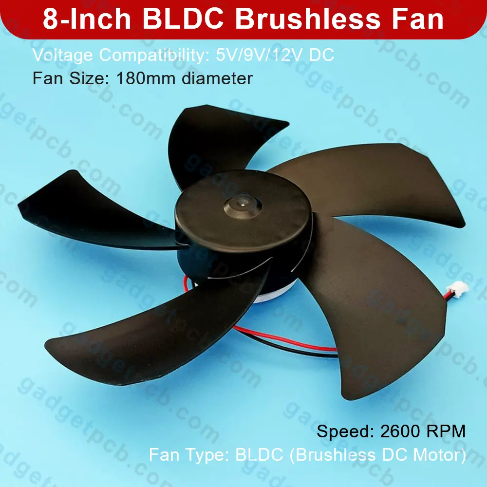 8 Inch BLDC Brushless Fan 5 Blades 9V/12V DC High Air Flow Cooling Fan 2600RPM For DIY Projects 3 8 Inch BLDC Brushless Fan 5 Blades 9V/12V DC High Air Flow Cooling Fan 2600RPM For DIY Projects - Image 3