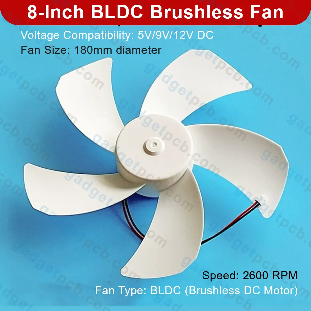 8 Inch BLDC Brushless Fan 5 Blades 9V/12V DC High Air Flow Cooling Fan 2600RPM For DIY Projects 1 8 Inch BLDC Brushless Fan 5 Blades 9V/12V DC