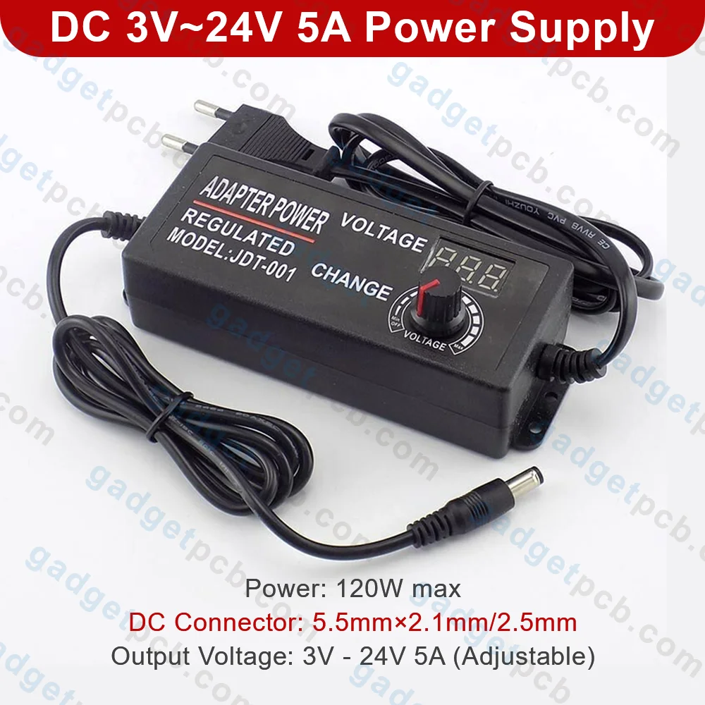 Adjustable Power Supply Adapter 5V-24V 5A 120W AC to DC Regulated Switching Charger with Display