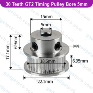 Aluminum 30 Teeth GT2 Timing Pulley Bore 5mm