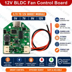 BLDC Fan Circuit 3.7V To 5V 7V 9V 12V Rechargeable Fan Control Board Boost Module Featuring 4 Speeds - Image 4