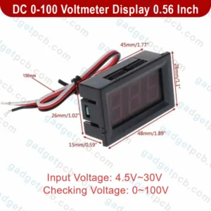 DC 0-100 Voltmeter Digital Display 0.56 Inch Red LED Display 3 Wire Volt Meter