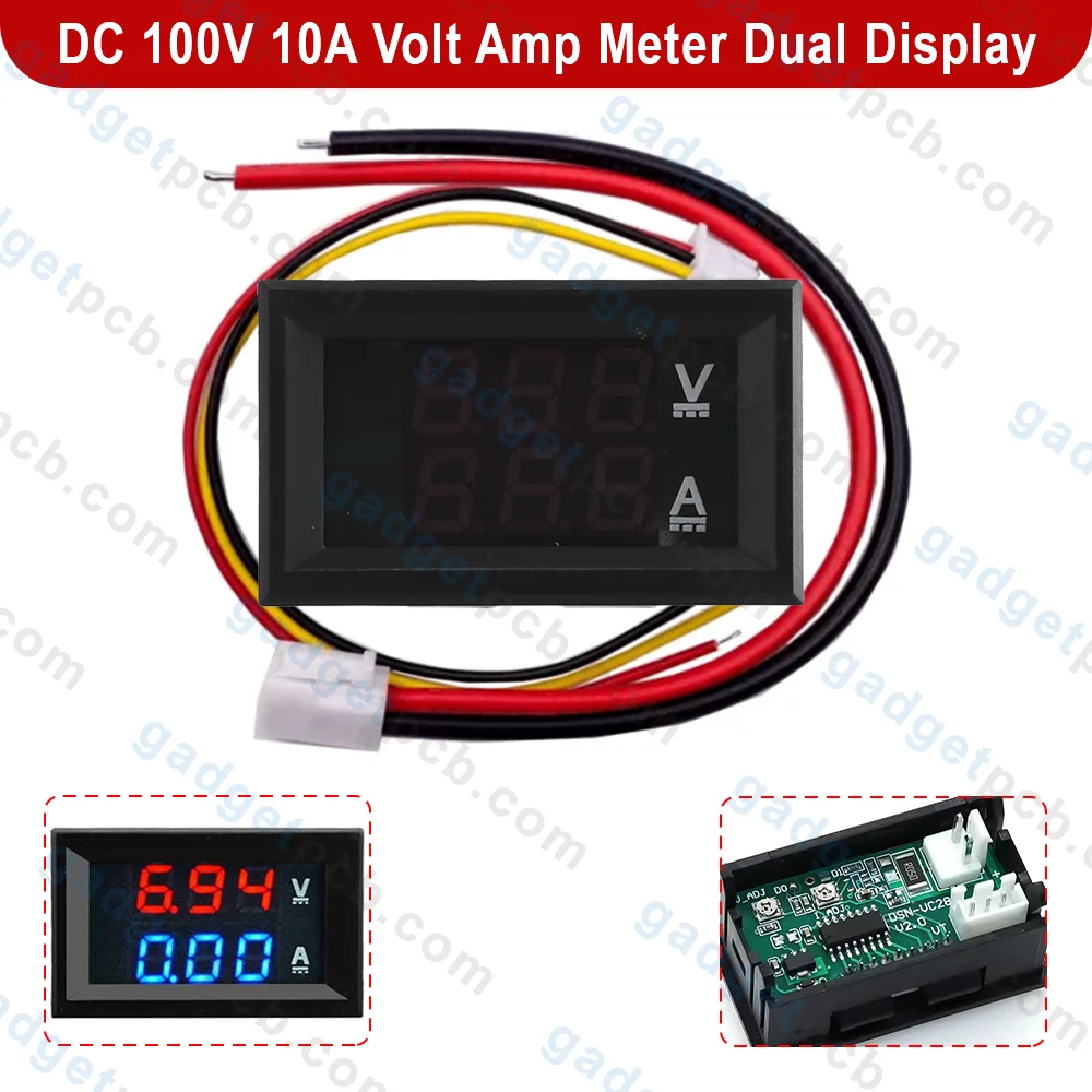 DSN-VC288 DC 100V 10A Volt Amp Meter Dual Digital Display With Cables LED Display BLUE RED LED 1 DC 100V 10A Volt Amp Meter Dual Digital Display