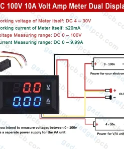 DSN-VC288 DC 100V 10A Volt Amp Meter Dual Digital Display With Cables LED Display BLUE RED LED 7 DC 100V 10A Volt Amp Meter Dual Digital Display