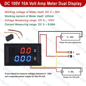 DC 100V 10A Volt Amp Meter Dual Digital Display
