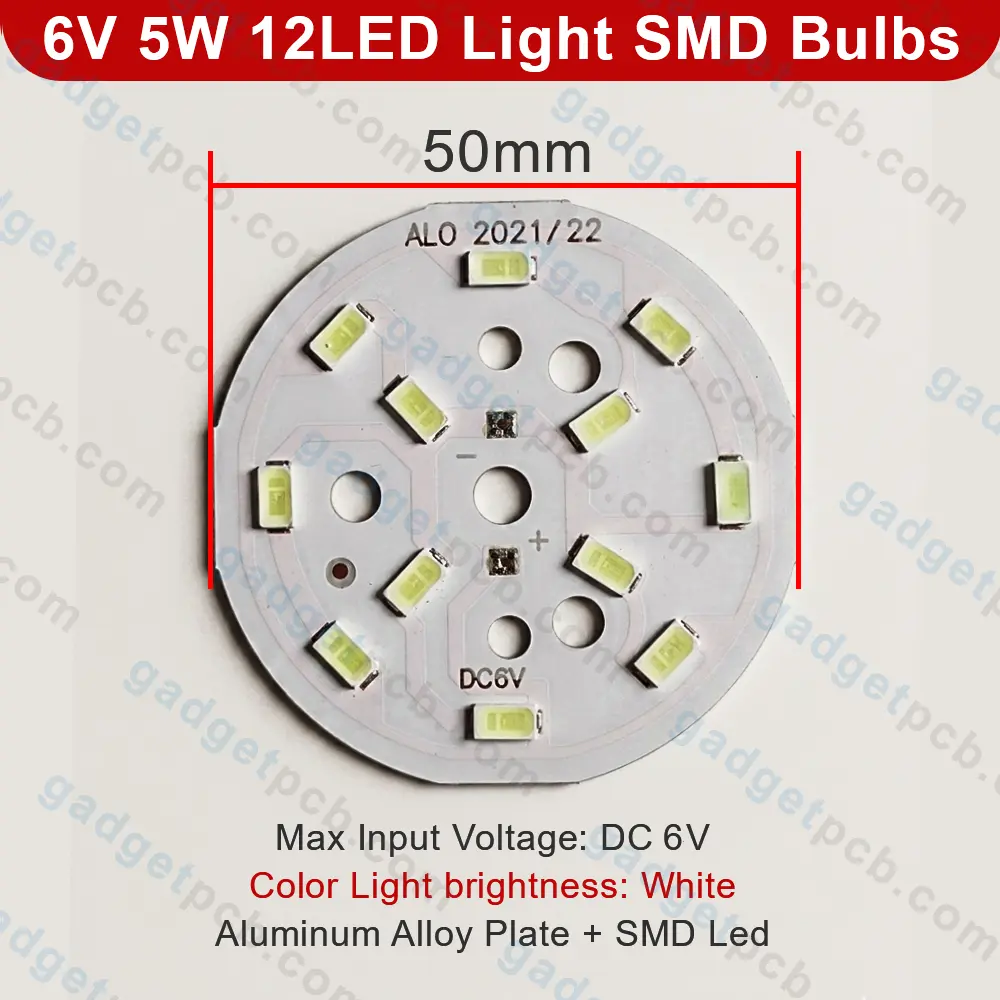 DC 6V 5W Round SMD LED Light Bulbs Plate 12 LED Daylight White 50mm Aluminum Board for Solar DIY