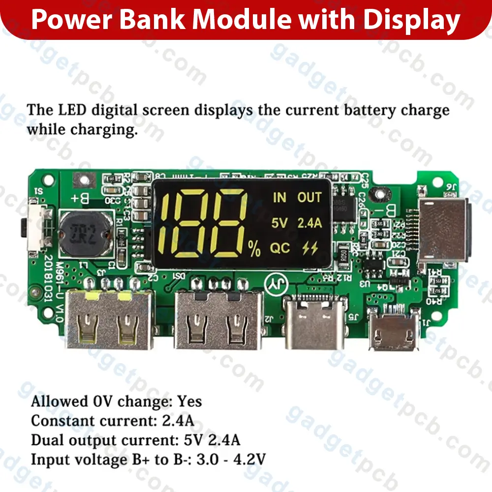 Display with Power Bank Module Dual USB 5V 2.4A Micro / Type-C USB Mobile Power Bank Circuit 2 Display with Power Bank Module Dual USB 5V 2.4A Micro / Type-C USB Mobile Power Bank Circuit - Image 2