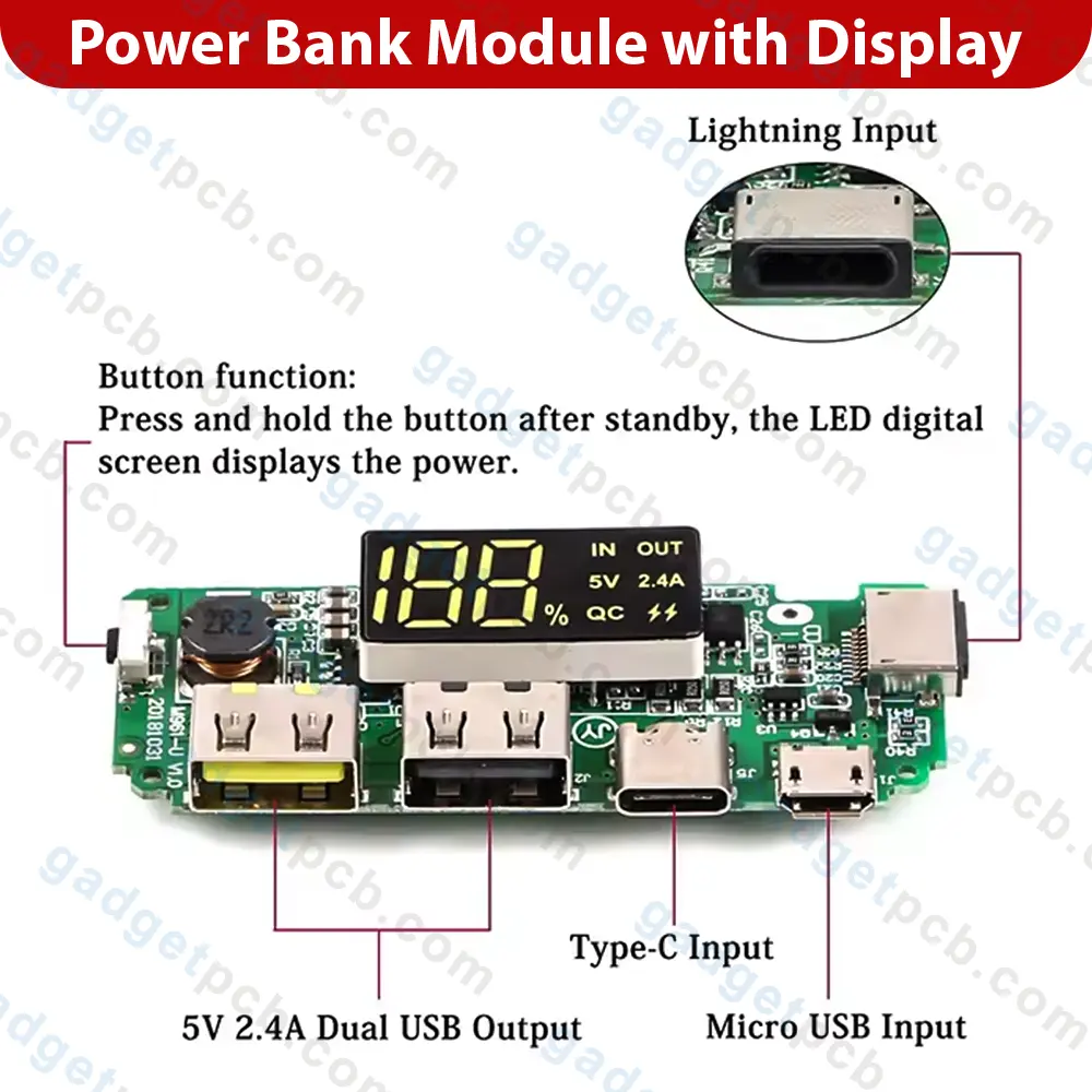 Display with Power Bank Module Dual USB 5V 2.4A Micro / Type-C USB Mobile Power Bank Circuit 3 Display with Power Bank Module Dual USB 5V 2.4A Micro / Type-C USB Mobile Power Bank Circuit - Image 3