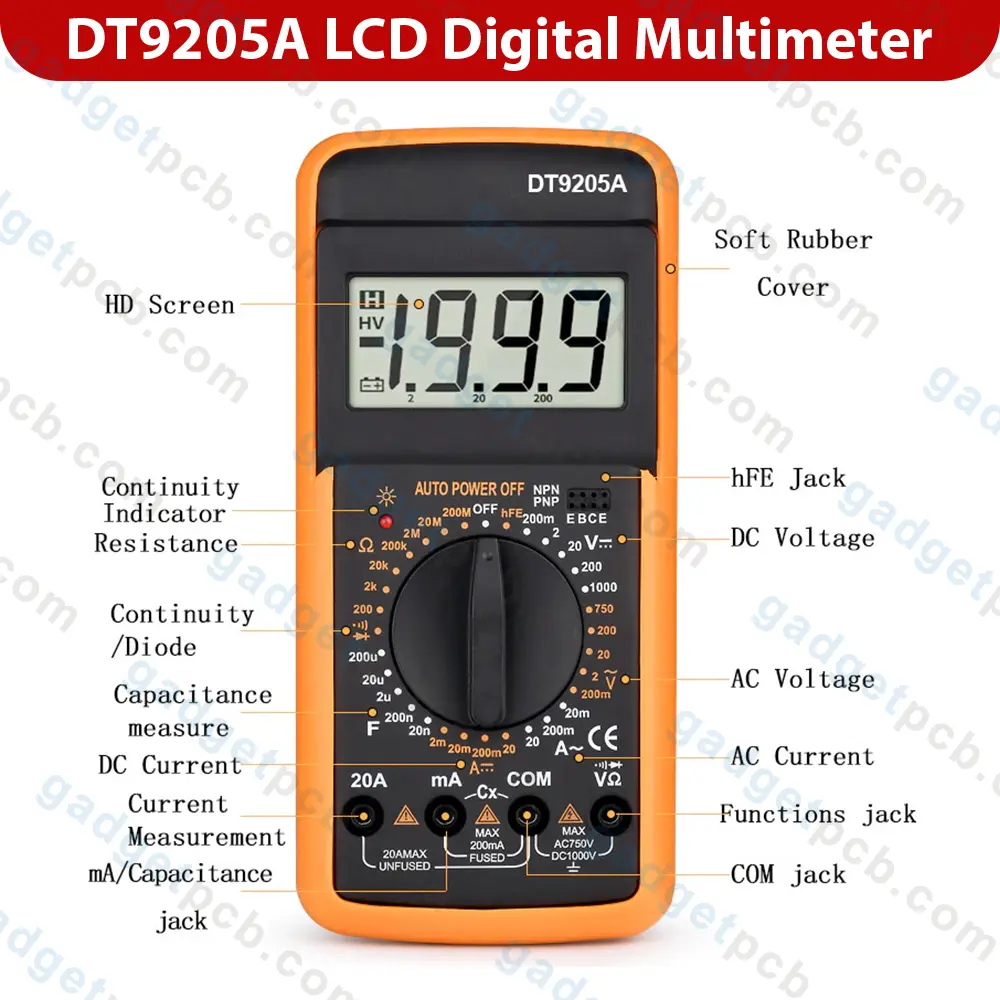 DT9205A Digital Multimeter AC DC Voltmeter Ohm Volt Amp Tester Resistance Capacitance Diode Tester 4 DT9205A Digital Multimeter AC DC Voltmeter Ohm Volt Amp Tester Resistance Capacitance Diode Tester - Image 4