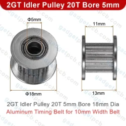 gt2 idler pulley 20 teeth 5mm bore aluminum 3