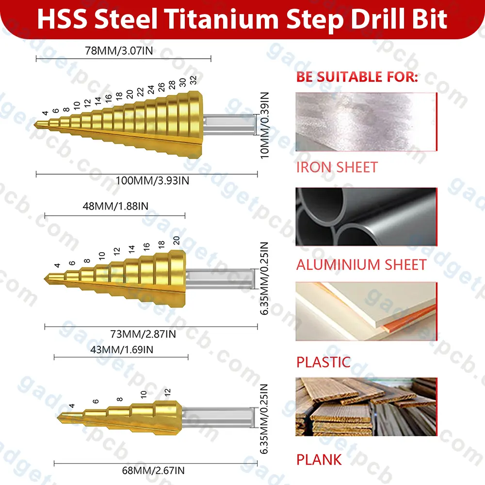 HSS Titanium Step Drill Bit Set 4-12mm 4-20mm 4-32mm Metal Hole Cutter Wood Core Drilling Hole Tool 4 HSS Titanium Step Drill Bit Set 4-12mm 4-20mm 4-32mm Metal Hole Cutter Wood Core Drilling Hole Tool - Image 4