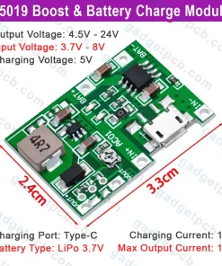 Alternative view of J5019 Boost Module Type-B DC-DC Step Up and Down 4.2V-24V Boost Module 3.7V/4.2V Battery Charging Board
