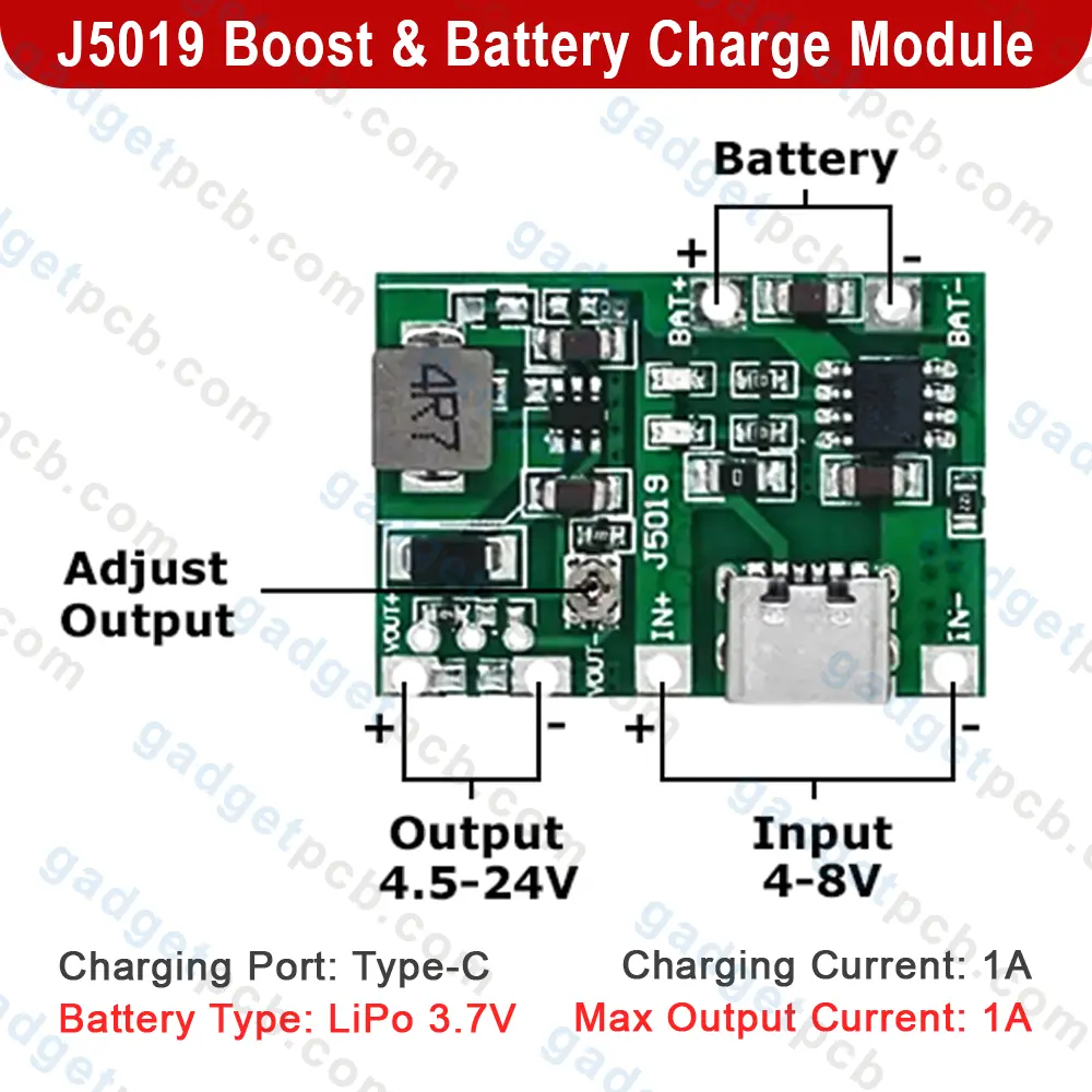 J5019 Boost Module Type-C DC-DC Step Up and Down 4.2V-24V Boost Module 3.7V/4.2V Battery Charging Board 4 J5019 Boost Module Type-C DC-DC Step Up and Down 4.2V-24V Boost Module 3.7V/4.2V Battery Charging Board - Image 4