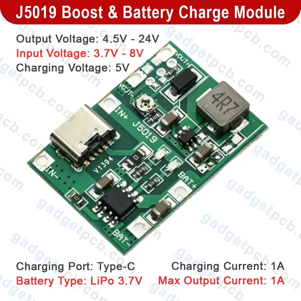 J5019 Boost Module Type-C DC-DC Step Up and Down 4.2V-24V Boost Module 3.7V/4.2V Battery Charging Board 1 J5019 Boost Module Type-C DC-DC Step Up and Down