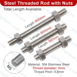 Home 3 M5 Fully Threaded Rod with Nuts 300mm to 900mm Length
