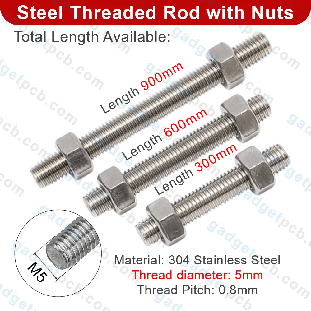 M5 Fully Threaded Rod with Nuts 300mm to 900mm Length 304 Stainless Steel 5mm Threaded Rod with Nuts 1 M5 Fully Threaded Rod with Nuts 300mm to 900mm Length