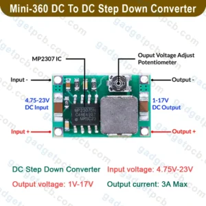 Mini-360 DC to DC Step Down Converter Input 4.75V-23V Output 1V-17V 3A-1.8A Mini 360 Buck Converter 7 Mini-360 DC to DC Step Down Converter