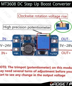 MT3608 DC Step Up Boost Converter DC 2V-24V To 5V-28V 2A Adjustable Voltage Regulator Module Power Supply 7 mt3608 dc step up boost converter 3