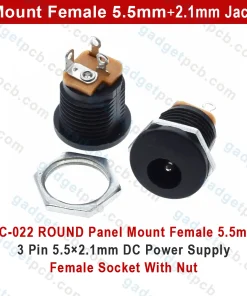 Alternative view of DC-022 ROUND Panel Mount Female 5.5mm 3 Pin 5.5×2.1mm Jack DC Power Supply Female Socket Connector With Nut