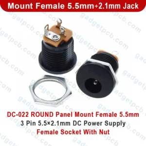 Alternative view of DC-022 ROUND Panel Mount Female 5.5mm 3 Pin 5.5×2.1mm Jack DC Power Supply Female Socket Connector With Nut