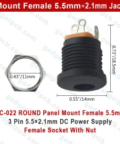 DC-022 ROUND Panel Mount Female 5.5mm 3 Pin 5.5×2.1mm Jack DC Power Supply Female Socket Connector With Nut 6 panel mount female 5 5mm 3 pin 5 5x2 1mm 3