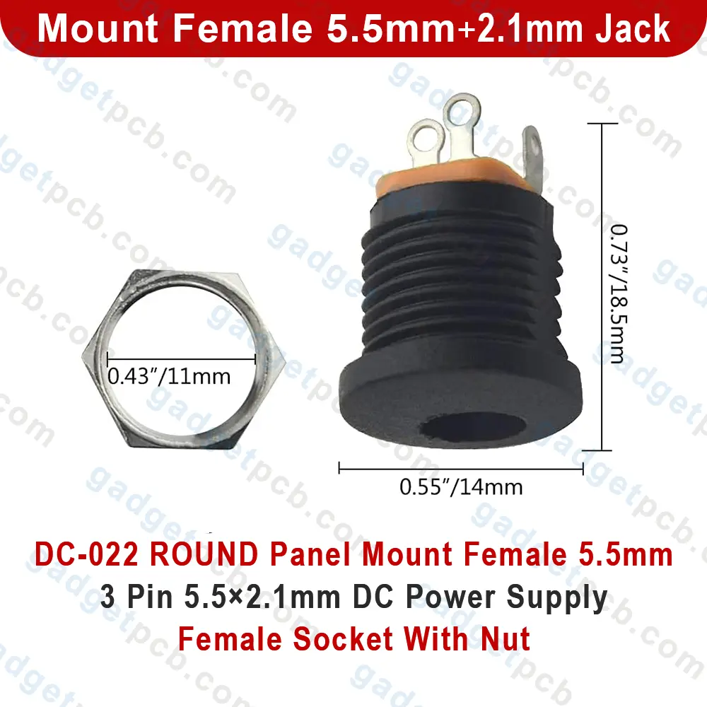 DC-022 ROUND Panel Mount Female 5.5mm 3 Pin 5.5×2.1mm Jack DC Power Supply Female Socket Connector With Nut 3 DC-022 ROUND Panel Mount Female 5.5mm 3 Pin 5.5×2.1mm Jack DC Power Supply Female Socket Connector With Nut - Image 3