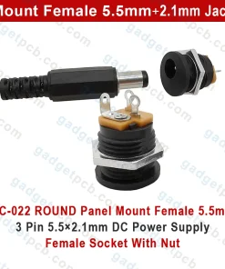 DC-022 ROUND Panel Mount Female 5.5mm 3 Pin 5.5×2.1mm Jack DC Power Supply Female Socket Connector With Nut 7 panel mount female 5 5mm 3 pin 5 5x2 1mm 4