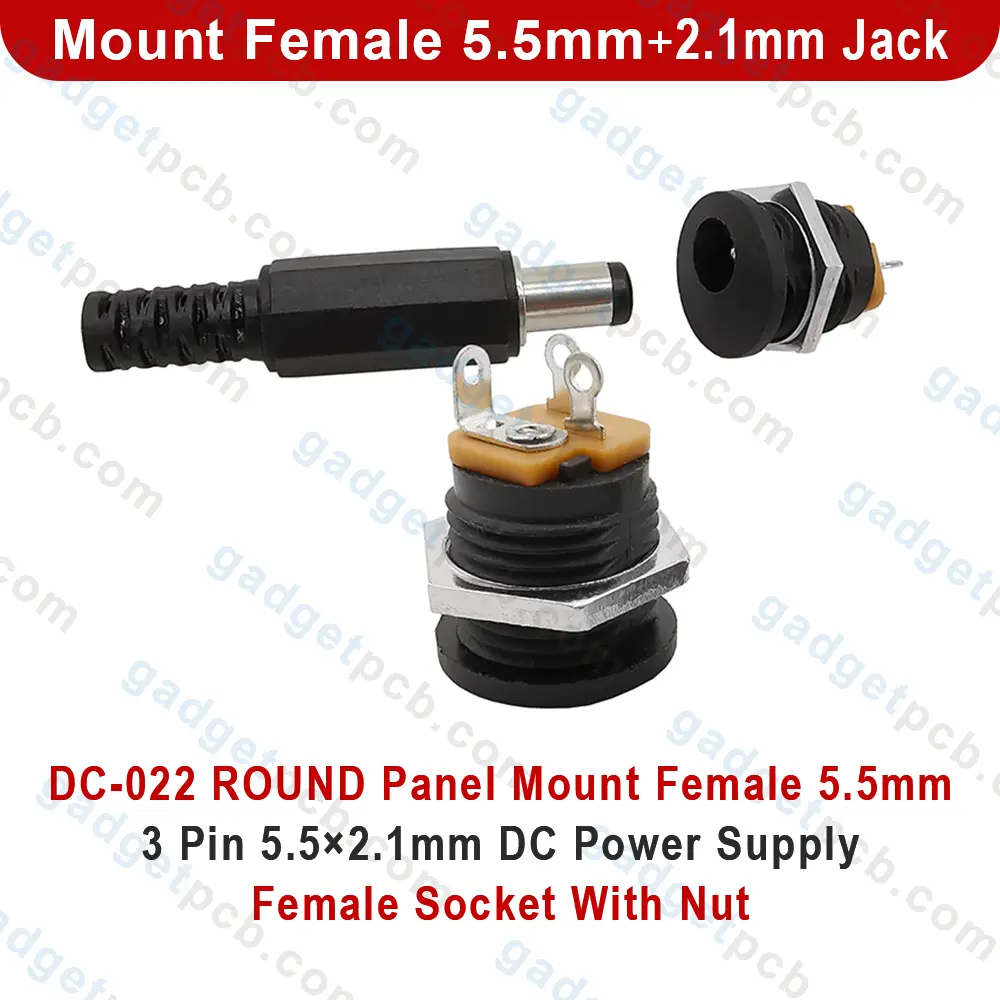 DC-022 ROUND Panel Mount Female 5.5mm 3 Pin 5.5×2.1mm Jack DC Power Supply Female Socket Connector With Nut 4 DC-022 ROUND Panel Mount Female 5.5mm 3 Pin 5.5×2.1mm Jack DC Power Supply Female Socket Connector With Nut - Image 4