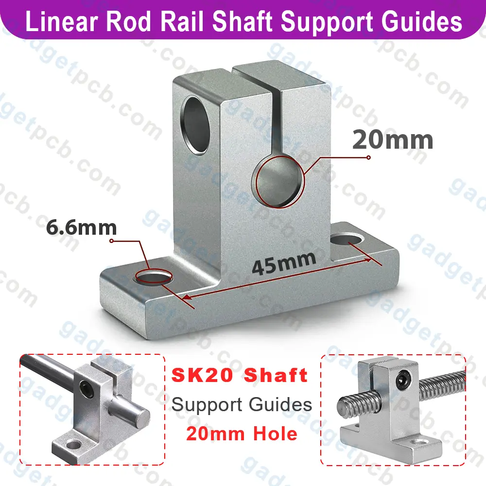 SK20 Linear Shaft Support Bore 20mm Aluminum SK20 Linear Motion Rail Clamping 20mm Rod Rail Guide Support 1 SK20 Linear Shaft Support Bore 20mm Aluminum