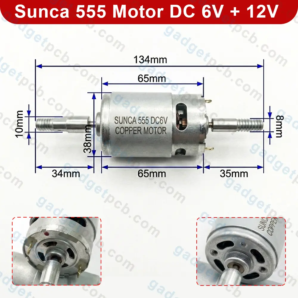 Sunca 555 Motor DC 6V-12V Dual Shaft High Speed Motor for Battery & Solar Fans and DIY Tools