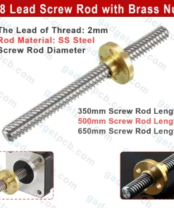 T8 Lead Screw Rod with Brass Nut 350mm 500mm