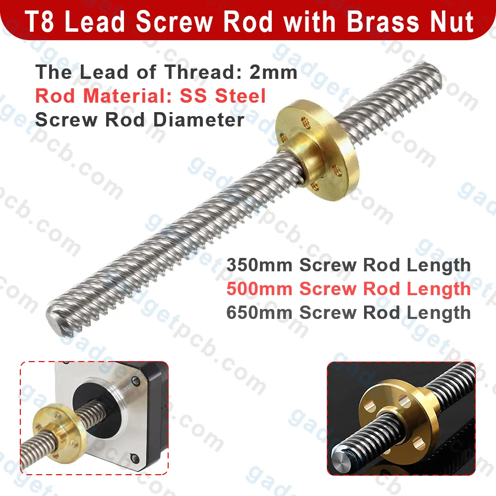 T8 Lead Screw Rod with Brass Nut 350mm 500mm 650mm Length Thread 2mm Pitch for 3D Printer Parts 1 T8 Lead Screw Rod with Brass Nut 350mm 500mm