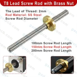 T8 Lead Screw Rod with Brass Nut Thread Pitch 2mm
