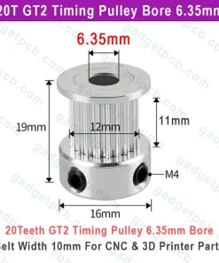 Alternative view of 20 Teeth GT2 Timing Pulley Bore 6.35mm Belt with 10mm Aluminum Synchronous Wheel 20T GT2 Timing Pulley Hole 6.35mm