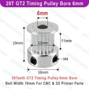 Alternative view of 20 Teeth GT2 Timing Pulley Bore 6mm Belt with 10mm Aluminum Synchronous Wheel 20T GT2 Timing Pulley Hole 6mm