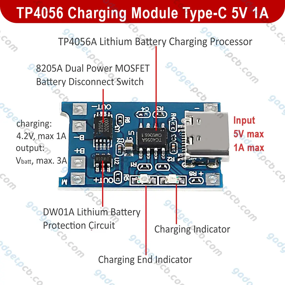 TP4056 Charging Module Type-C 5V 1A USB 3.7V Battery Charging Circuit 18650 Battery Charger Board 3 TP4056 Charging Module Type-C 5V 1A USB 3.7V Battery Charging Circuit
